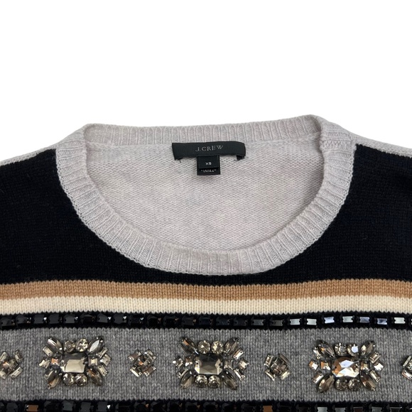 J. Crew 100% Wool Grey Long Sleeve Crew Neck Jewelled Fair Isle Sweater … - Picture 11 of 11